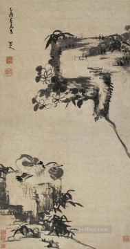 竹岩とオシドリの古い墨 Oil Paintings